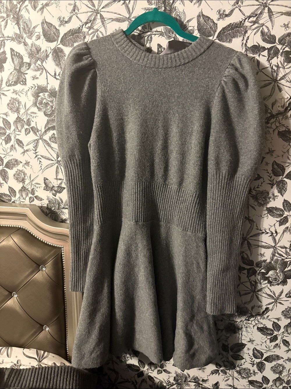 Express Gray Long Sleeve Puff Shoulder Sweater Dress